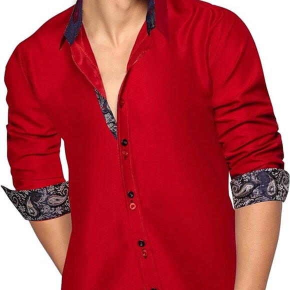 Large DiBanGu Mens Casual Shirt Long Sleeve Button Down Dress Shirt Regular Fit - Picture 1 of 10
